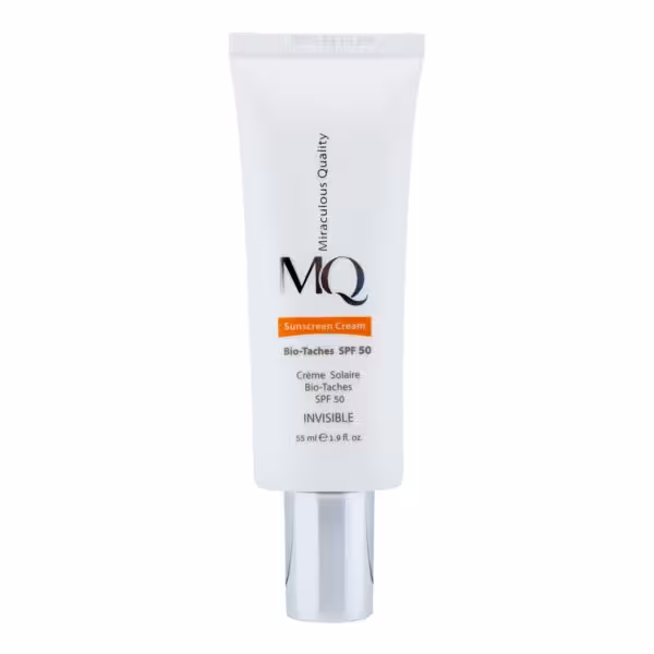 کرم ضدآفتاب  ام‌کیو، با SPF50، مدل BIO TACHES، حاوی محافظ UVA ،UVB مناسب انواع پوست، حجم 55 میلی لیتر