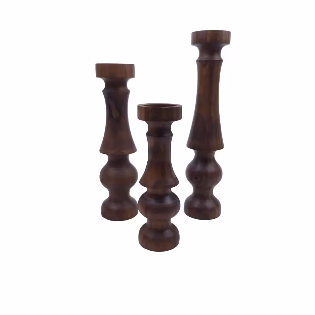 شمعدان چوبی خراطی چوبی سه تایی کد WD5934