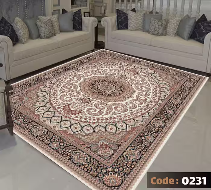 کاورفرش روفرشی دورکشدار گوشه لیفه ای کرم  قهوه ای کد 0231