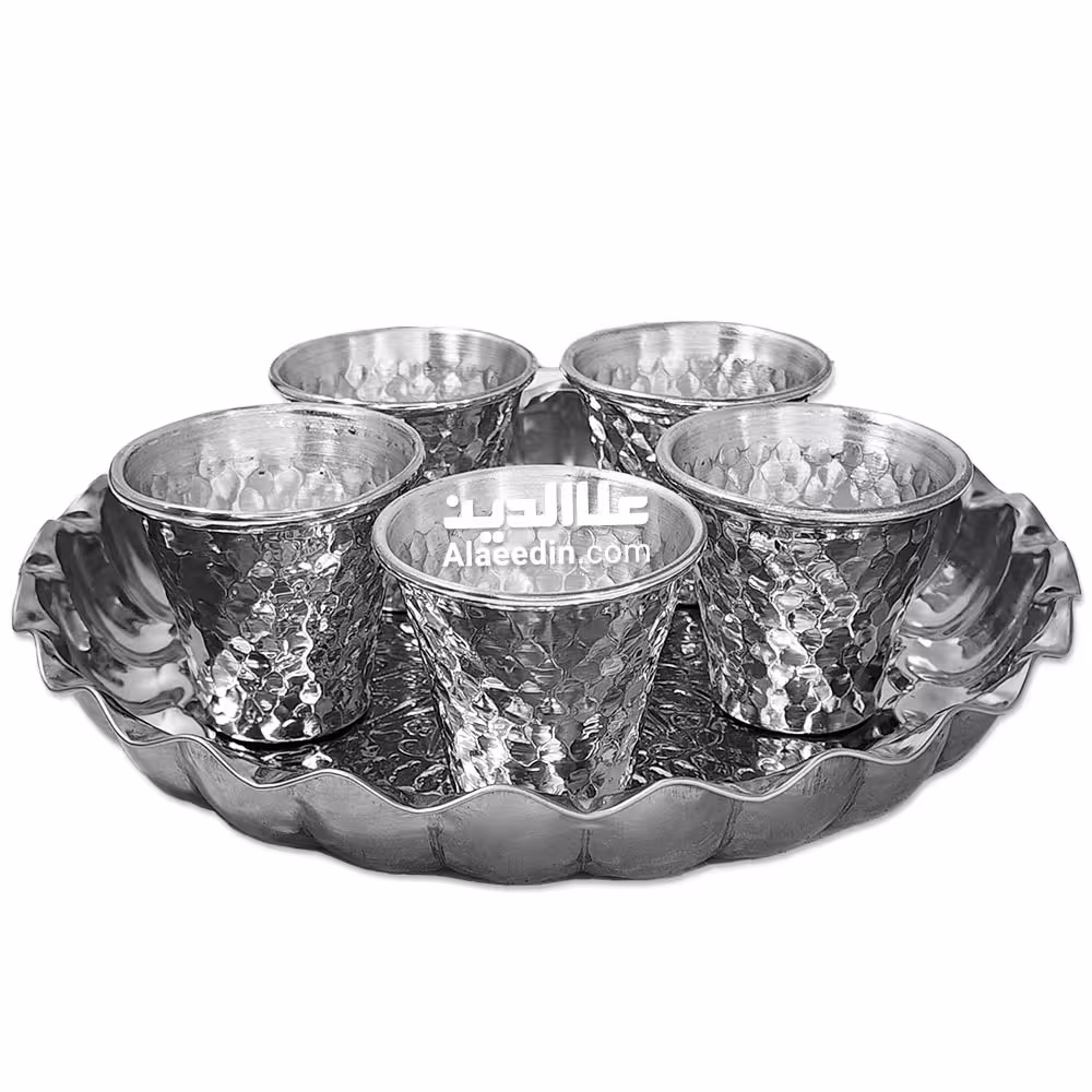 سرویس قهوه خوری روحی چکشی 5 شات با سینی استیل