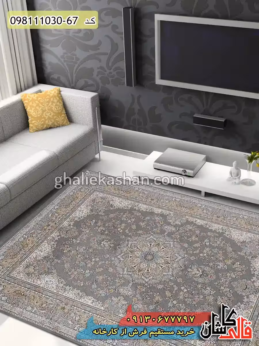 فرش 1000 شانه طرح تبریز زمینه سیلور کاشان – گل برجسته