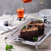 سینی چای مستطیل استیل رامیسا دسته پافیلی مناسب برای 6 نفر 