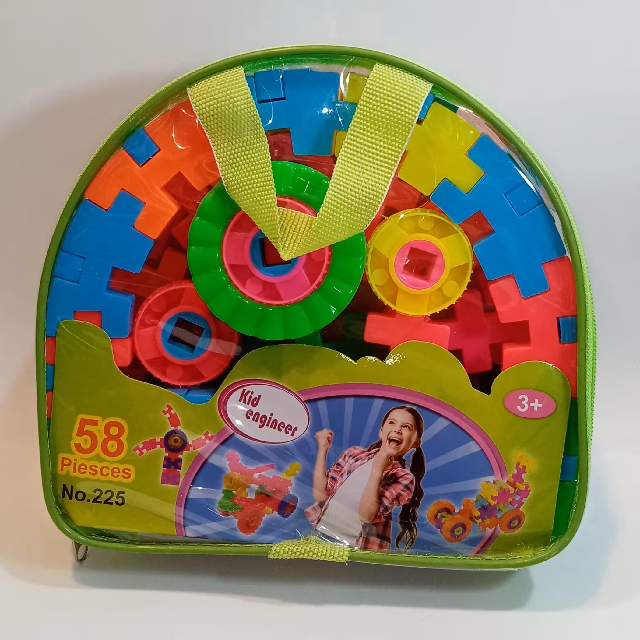 لگو خانه بازی آجر سازی 58 قطعه دارای چرخ ماشین بسته بندی کیف کوله پشتی لگو مهندسی