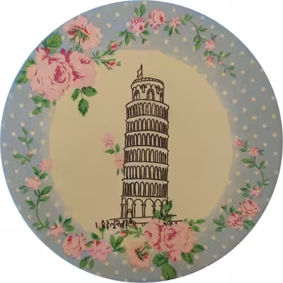 بشقاب دیوارکوب سفالی مدل برج ایفل و پیزا مجموعه 2 عددی