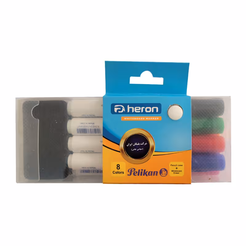ماژیک وایت برد پلیکان مدل هرون به همراه تخته پاک کن بسته 8 عددی | چاوه