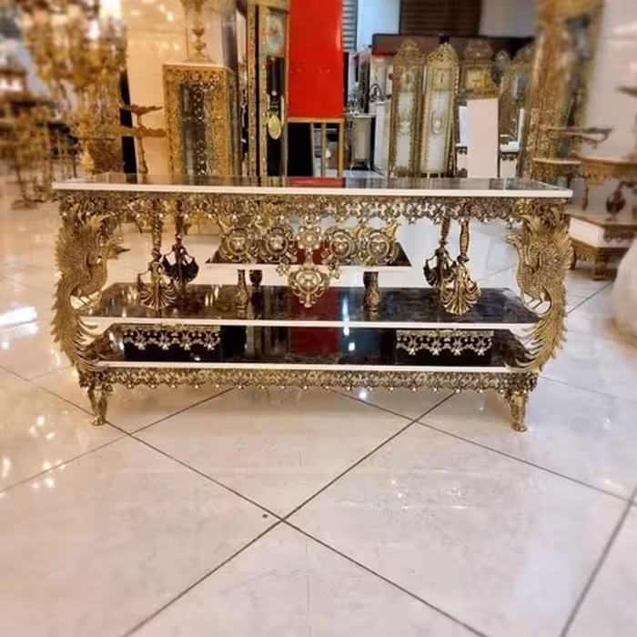 میز تلویزیون برنزی مدل طاووس تاج دار