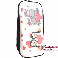 جامدادی پارچه ای متین کد 1-301 طرح جوجه و کرگدن | Matin pencil case | دو زیپ