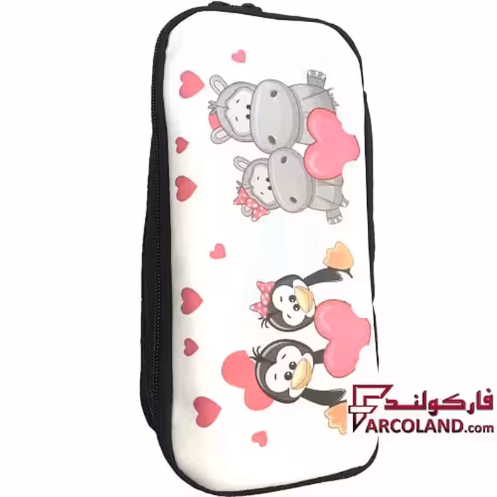 جامدادی پارچه ای متین کد 1-301 طرح جوجه و کرگدن | Matin pencil case | دو زیپ