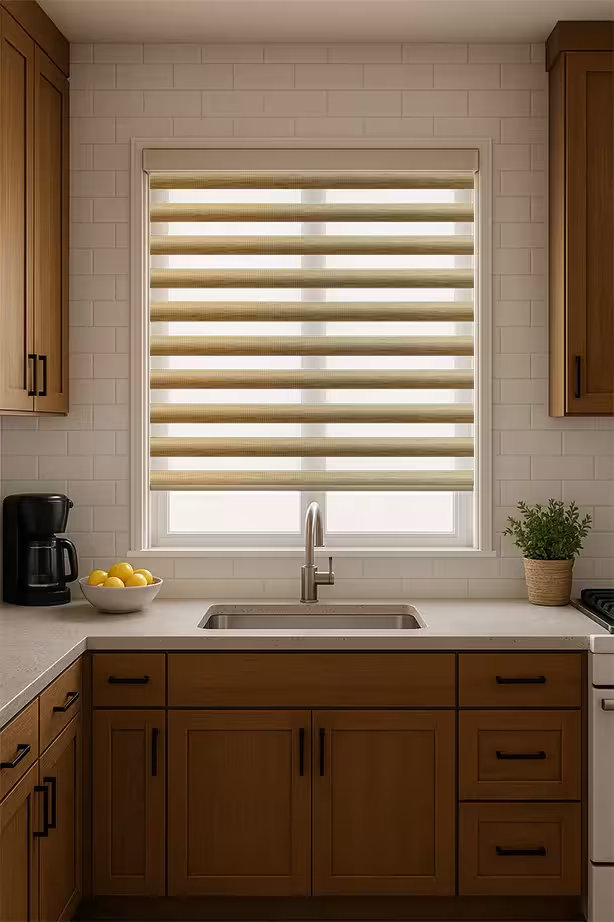 پرده زبرا ساده قهوه‌ای روشن کرم