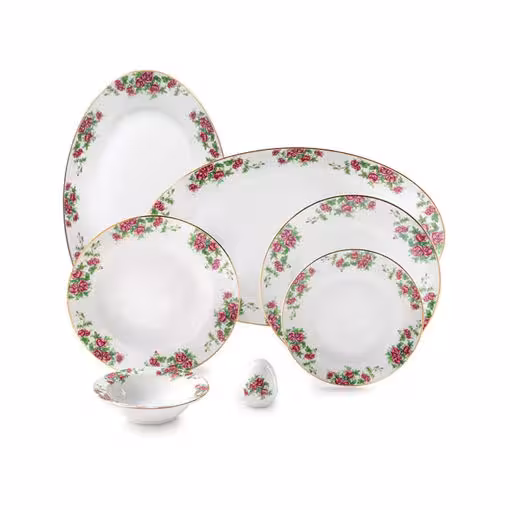 سرویس چینی زرین ایتالیا اف بیدگل 6 نفره 28 پارچه - گل سرخی