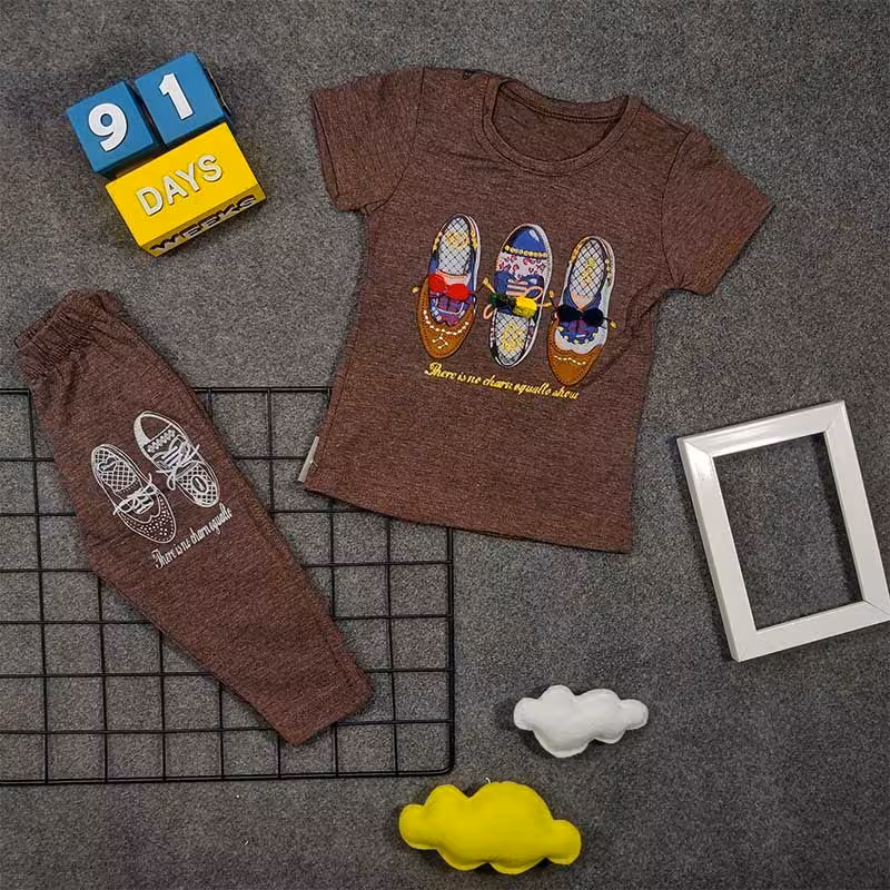 ست تیشرت و شلوارک دخترانه کفش قهوه ای کد 3666 