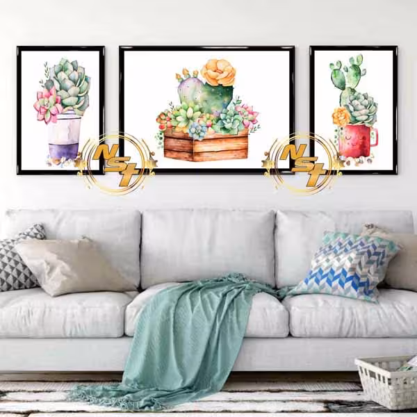 تابلو دکوراتیو 3 تکه فانتزی کاکتوس کد GH029
