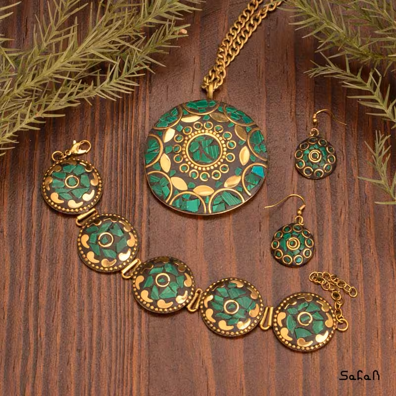 نیم ست برنجی هندی نپالی سبز