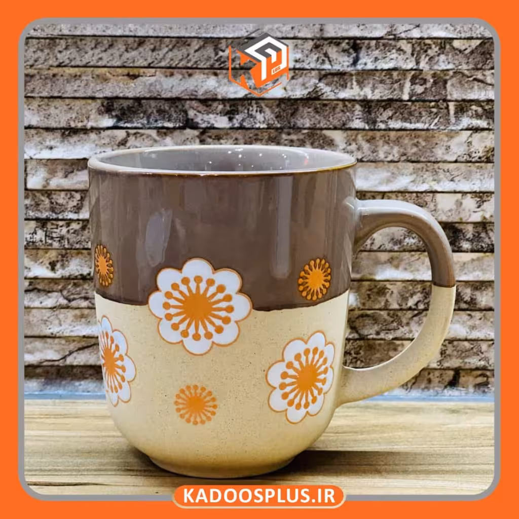 ماگ طرح گُل قهوه ای نسکافه ای