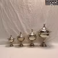 سرویس پذیرایی مسی چکشی آبکاری کروم تک پایه خمره ای در دار مدل دلبر