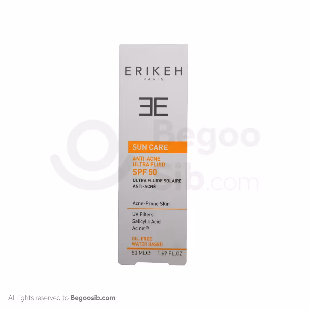 فلوئید ضد آفتاب و ضد جوش بی رنگ فاقد چربی SPF50 اریکه 50 میلی لیتری