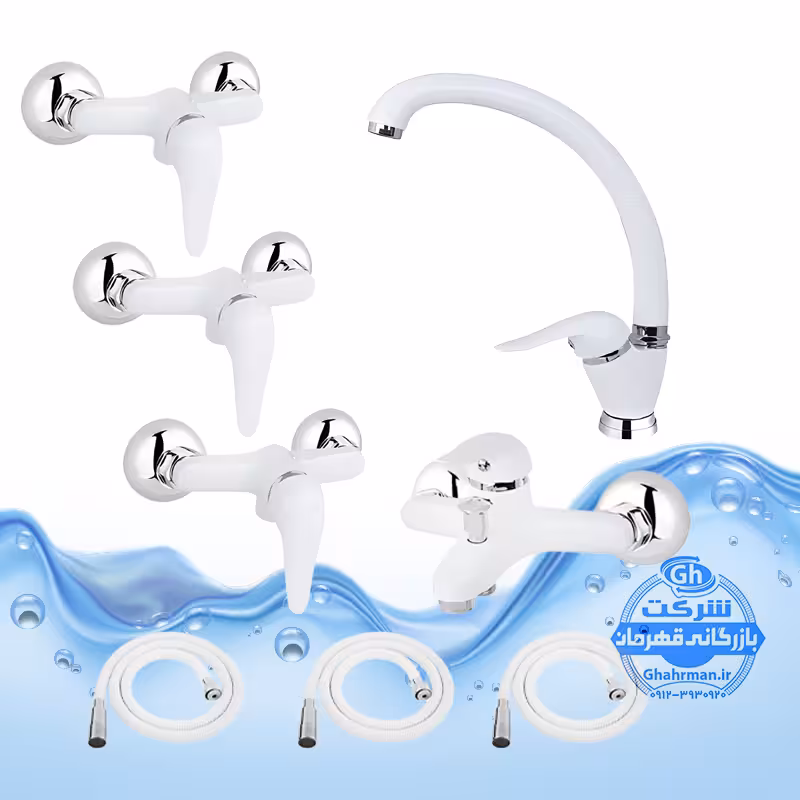 ست 8 عددی شیرآلات برند آیدا صنعت مدل قهرمان اردکی | شیر ظرفشویی حمام سه عدد توالت سه شلنگ توالت | سفید کروم براق