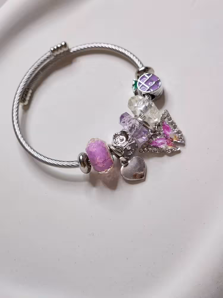 دستبند استیل نقره ای پاندورا آویز دار