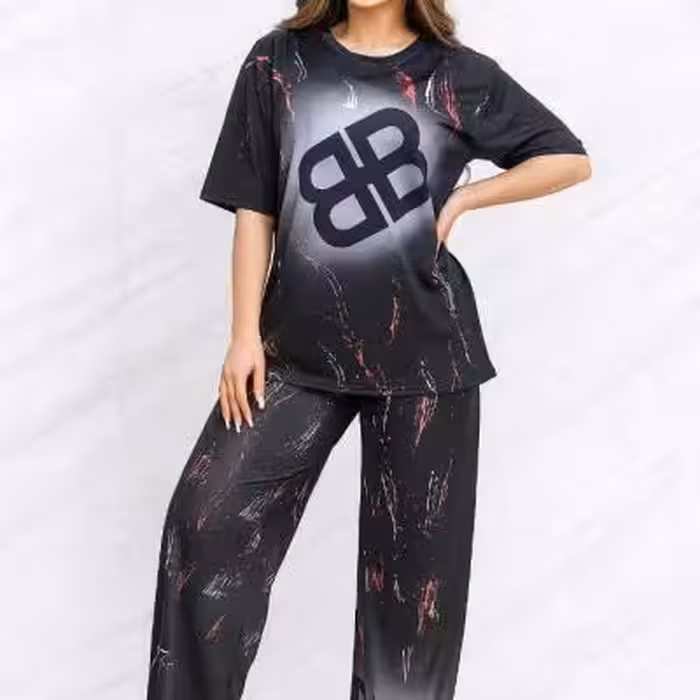 ست تیشرت شلوار آبرنگی بالنسیاگا