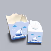 ست سطل و جا دستمال چوبی کودک طرح قایق کد A2729