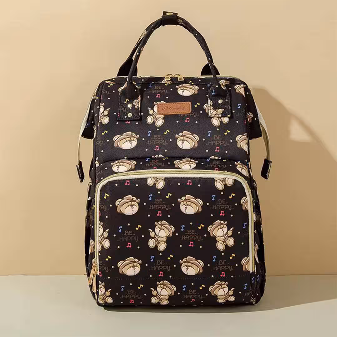 کوله پشتی لوازم کودک مشکی طرح خرس کلاهدار