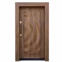 درب ضد سرقت چوبی طرح موج سه‌بعدی با رنگ گردویی کد 30507