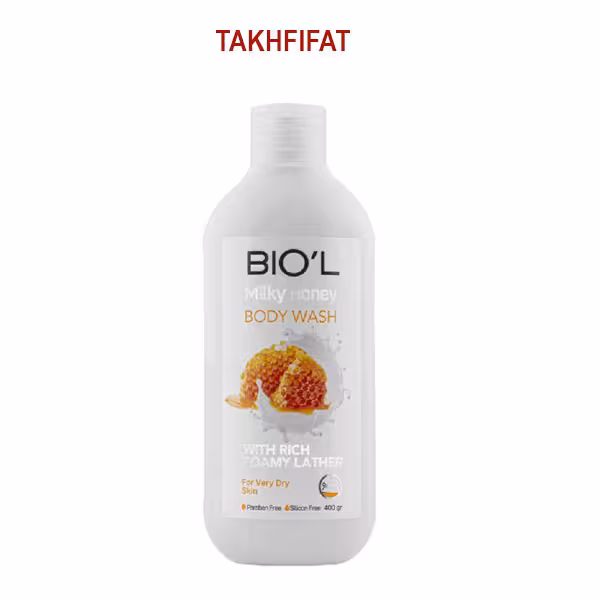 شامپو بدن کرمی و شفاف بیول 400 میل مدل شیر و عسل مناسب پوست خشک ( Biol Body Wash )