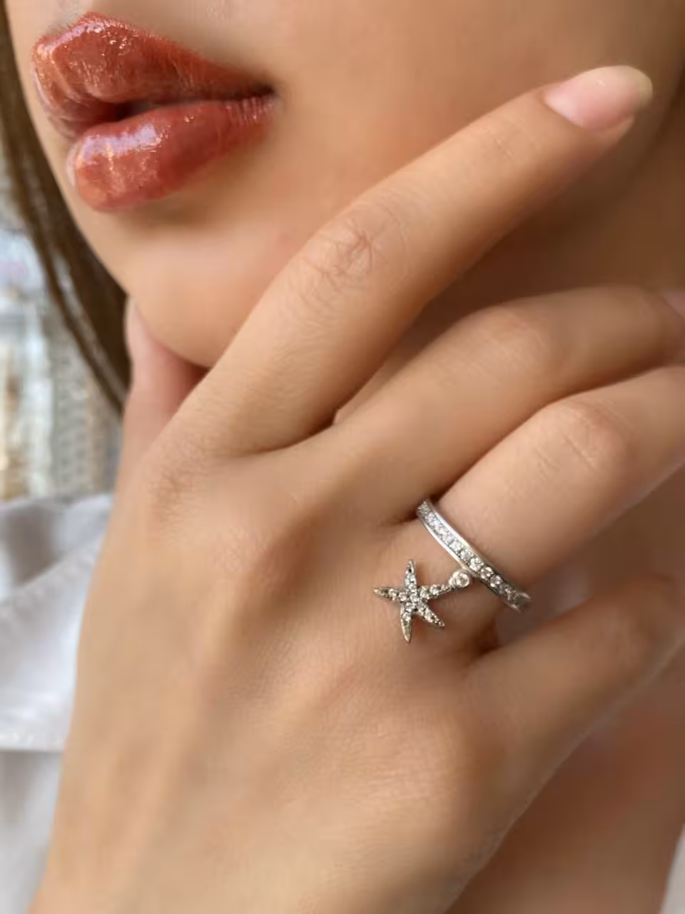 انگشتر نقره با آویز ستاره دریایی، رنگ ثابت