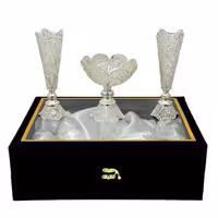 ست هدیه ظروف نقره ملیله کاری شکلات خوری و گلدان تنه خمری