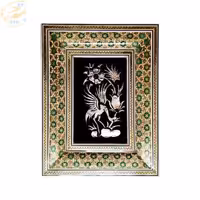 تابلو قلمزنی رومیزی با قاب خاتم کاری دوگل سبز 16در20