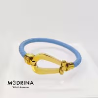 دستبند آبی آسمانی چرم و استیل فرد (Fred)