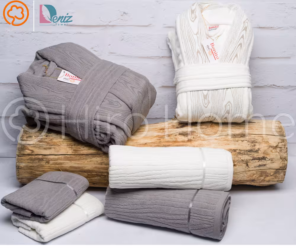 حوله ست دو نفره wood art رنگ سنگی و شیری