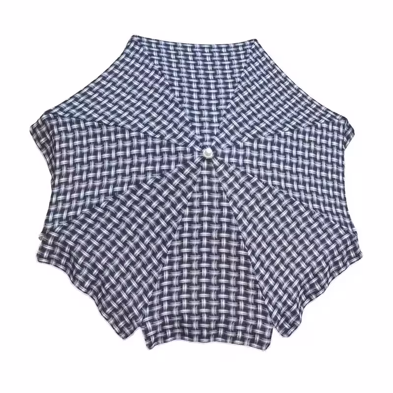 سایه بان قطر دو متر با پارچه نانو طرح تار و پود (چهارخانه) آب گریز رنگ نوک مدادی،مسافرتی