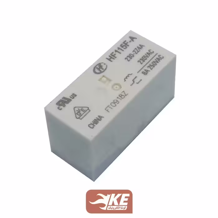 رله کتابی 220VAC دو کنتاکت 8 آمپر هونگفا HF115F-A/230-2Z