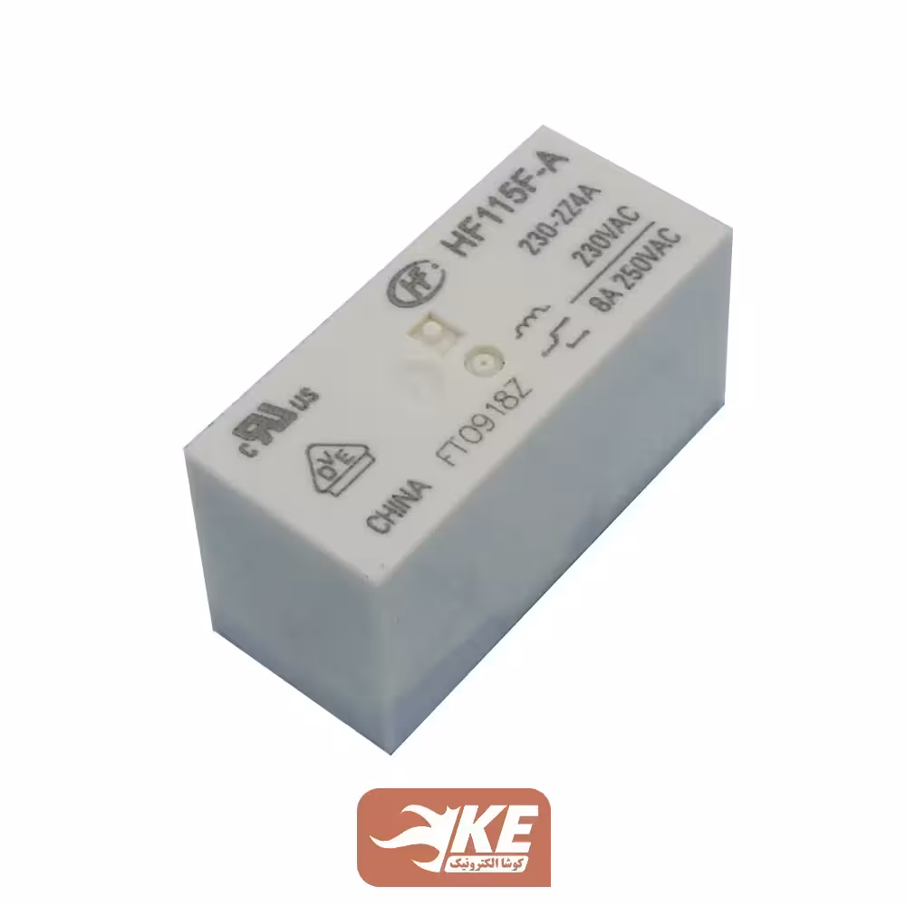 رله کتابی 220VAC دو کنتاکت 8 آمپر هونگفا HF115F-A/230-2Z