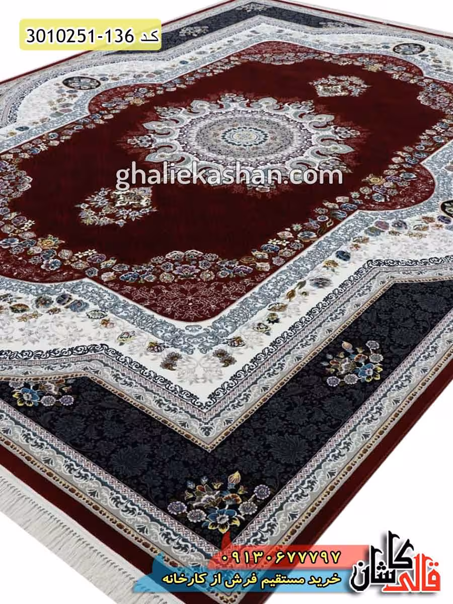 فرش 700 شانه طرح طناز زمینه قرمز لاکی کاشان