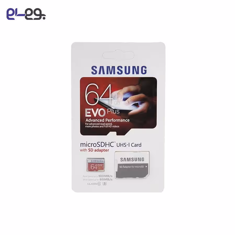 کارت حافظه اصلی سامسونگ 64 گیگابایت microSDHC Evo Plus کلاس 10 استاندارد UHS-I U3 سرعت 100MB/s
