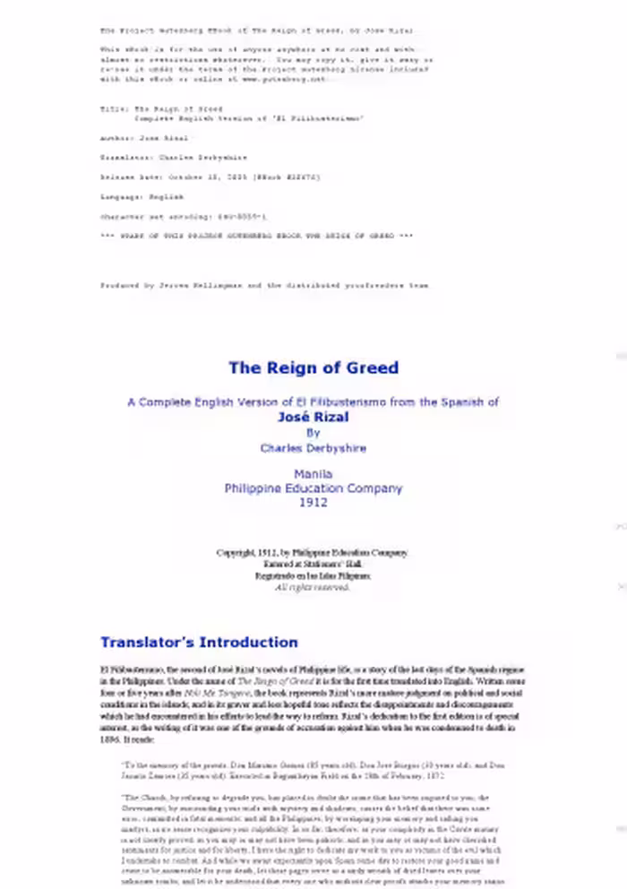 خرید و دانلود نسخه کامل کتاب The Reign of Greed: Complete English Version of El Filibusterismo