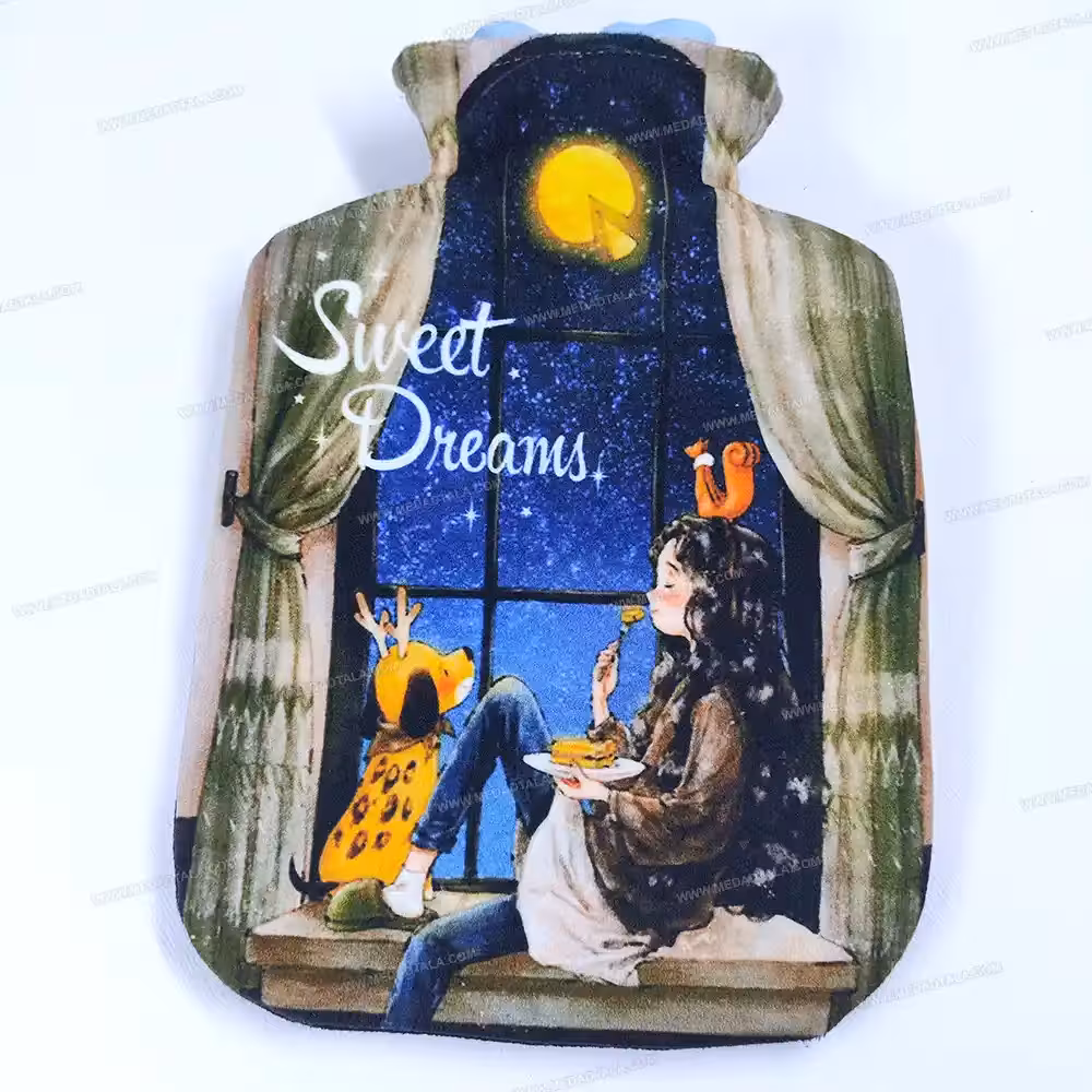 کیسه آب گرم مخمل بزرگ دختر و ماه