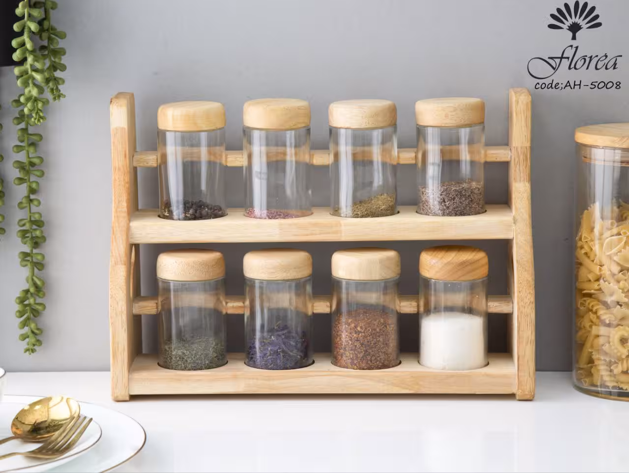 استند ادویه 8 تایی هلما شیشه ساده کد AH-5008 فلورا