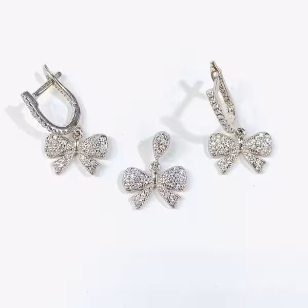 نیم ست نقره طرح پاپیون ظریف و جدید قالب ایتالیایی عیار 925 کد 211405