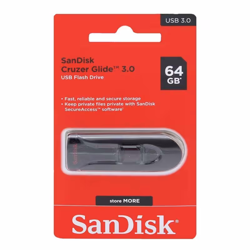 فلش مموری SANDISK مدل CRUZER GLIDE ظرفیت 64 گیگابایت