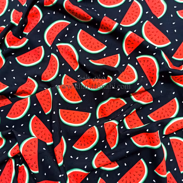 پارچه کرپ بوگاتی طرح هندوانه تم مشکی کد 110