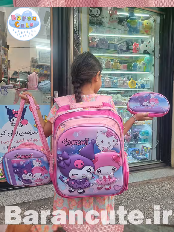 کیف و کوله پشتی مدرسه خارجی و وارداتی برجسته 3 تیکه (کیف مدرسه  جامدادی بزرگ  کیف ظرف غذا) طرح کورومی ملودی