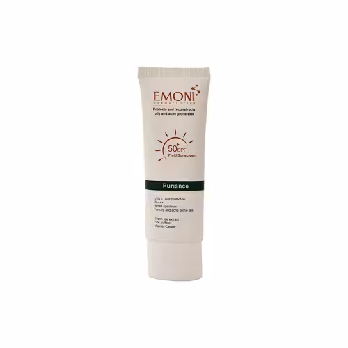 کرم ضد آفتاب فلوئید بی‌رنگ امونی مدل پیورینس SPF50 | مناسب پوست چرب و حساس
