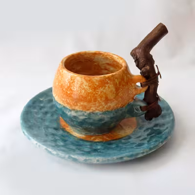 سرویس چای خوری سرامیکی 5 پارچه طرح آب و خاک مدل دستساز کد 1100