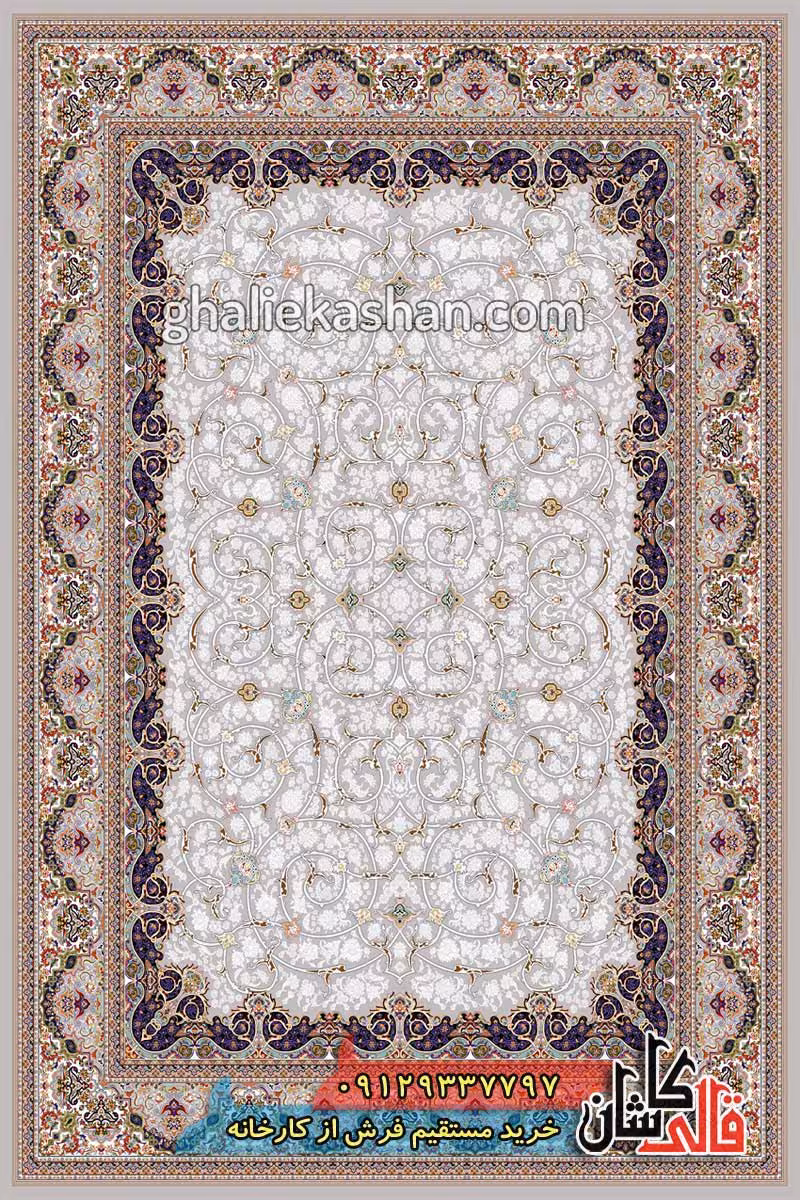 فرش 1000 شانه طرح افشان اسلیمی زمینه فیلی کاشان