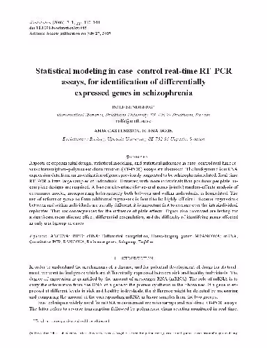 خرید و دانلود نسخه کامل کتاب Statistical modeling in case-control real-time RTPCR assays, for identification of differentially expressed genes in schizophrenia