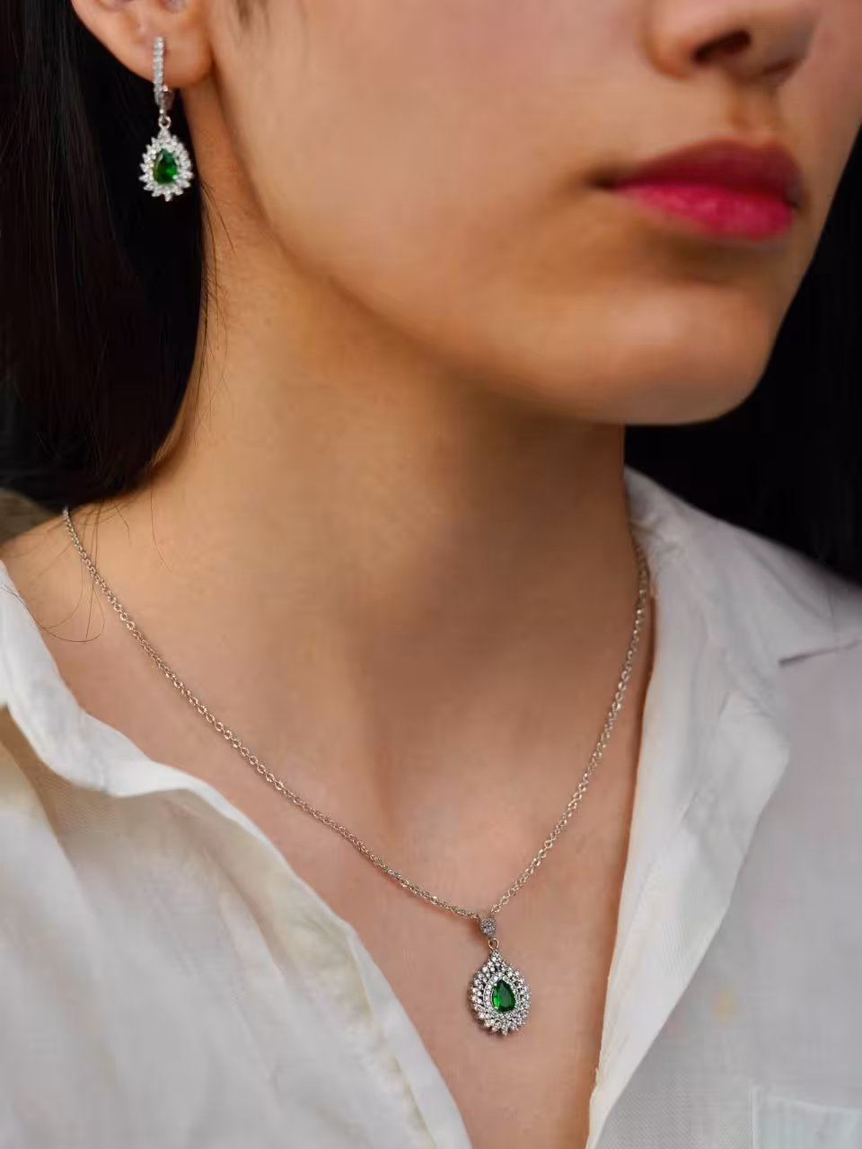 نیمست زمرد نقره جواهری کد 00306