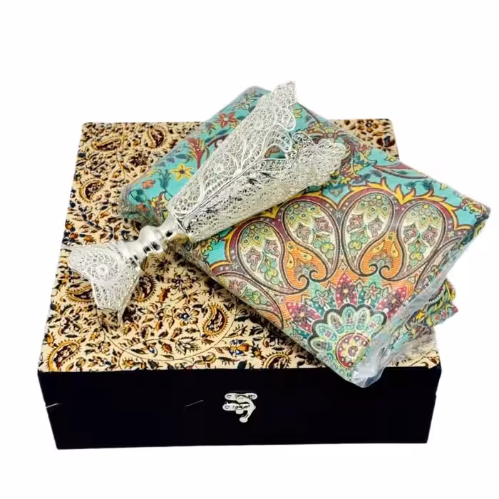 ست هدیه اداری گلدان ملیله کاری سایز بزرگ و ترمه